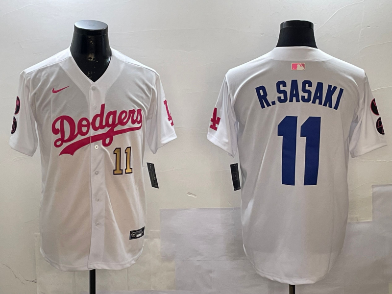 Men Los Angeles Dodgers 11 R Sasaki white 2025 MLB nike jersey style 2